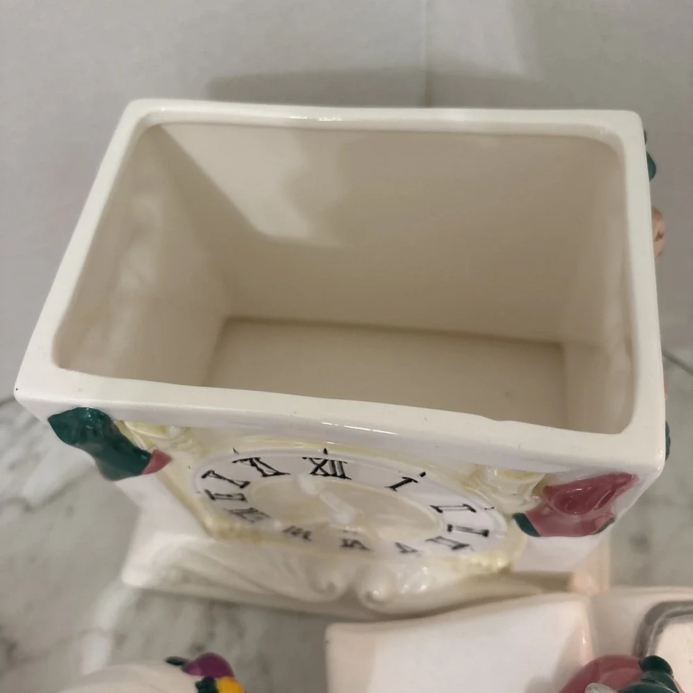 Cat Mouse Christmas 7 Pc Set Tea Pot Creamer Napkin Holder Lids Clock‎ Pink